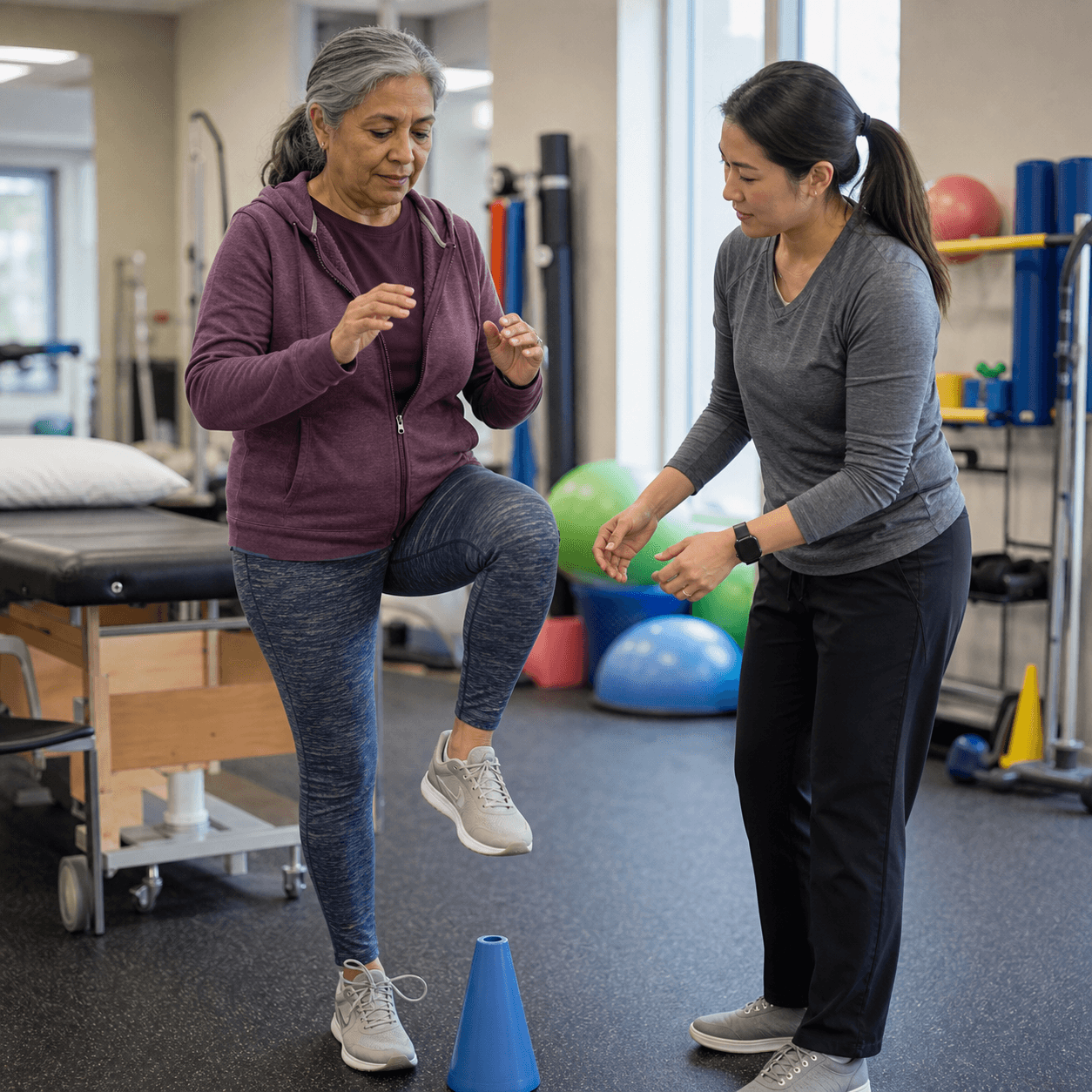 Daniel Kim guiding a physical therapy exercise